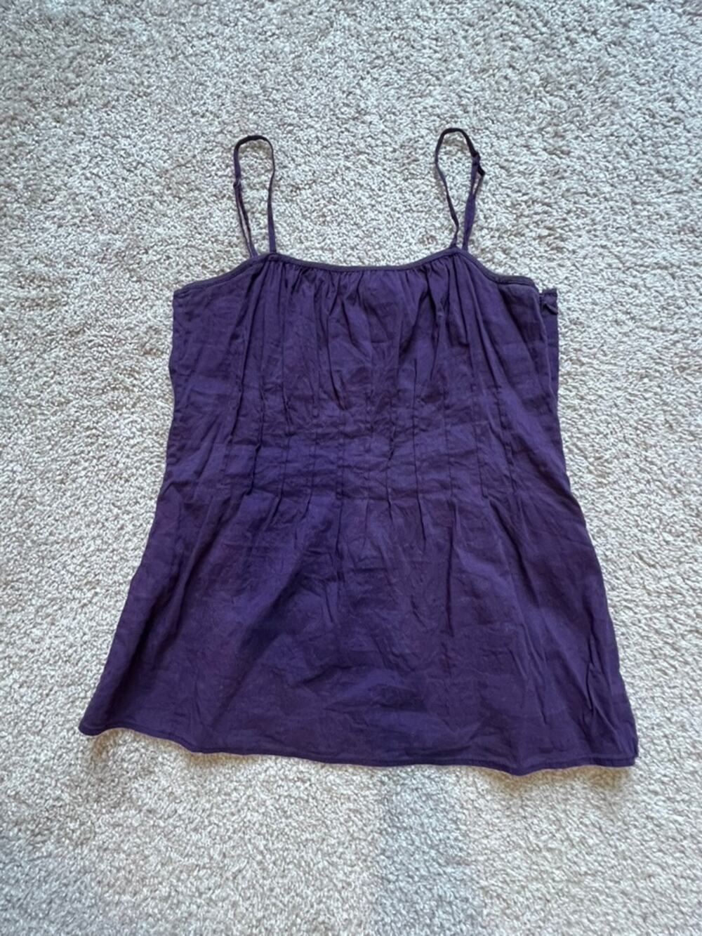 Theory Purple Linen Blend Pleated Cami Tank Top 90s Witchy Dark Fairy